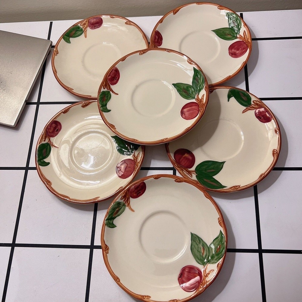 Lot of 6 Vintage Franciscan "Apple" Pattern Ceramic Saucers California USA